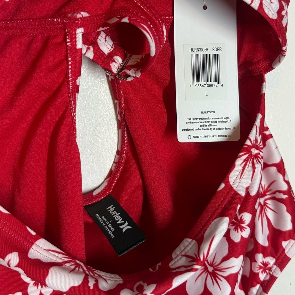 Hurley red and white floral patterned cut-out one-piece swimsuit. - Picture 3 of 4